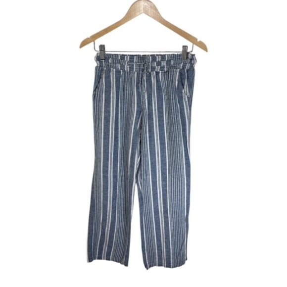 SO Striped Linen Blend Wide Leg Pants Women Med Coastal Beach Summer Lounge - Picture 1 of 12